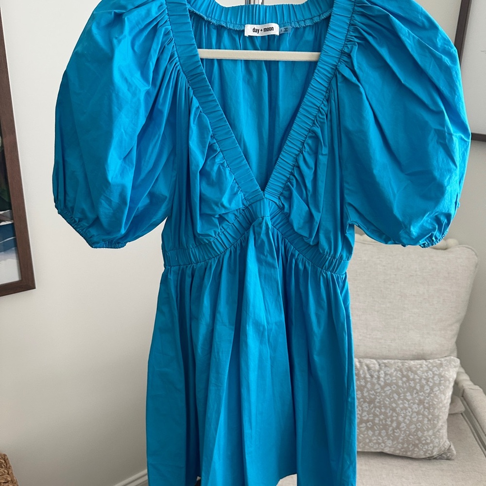 Blue Puff Sleeve Mini Dress